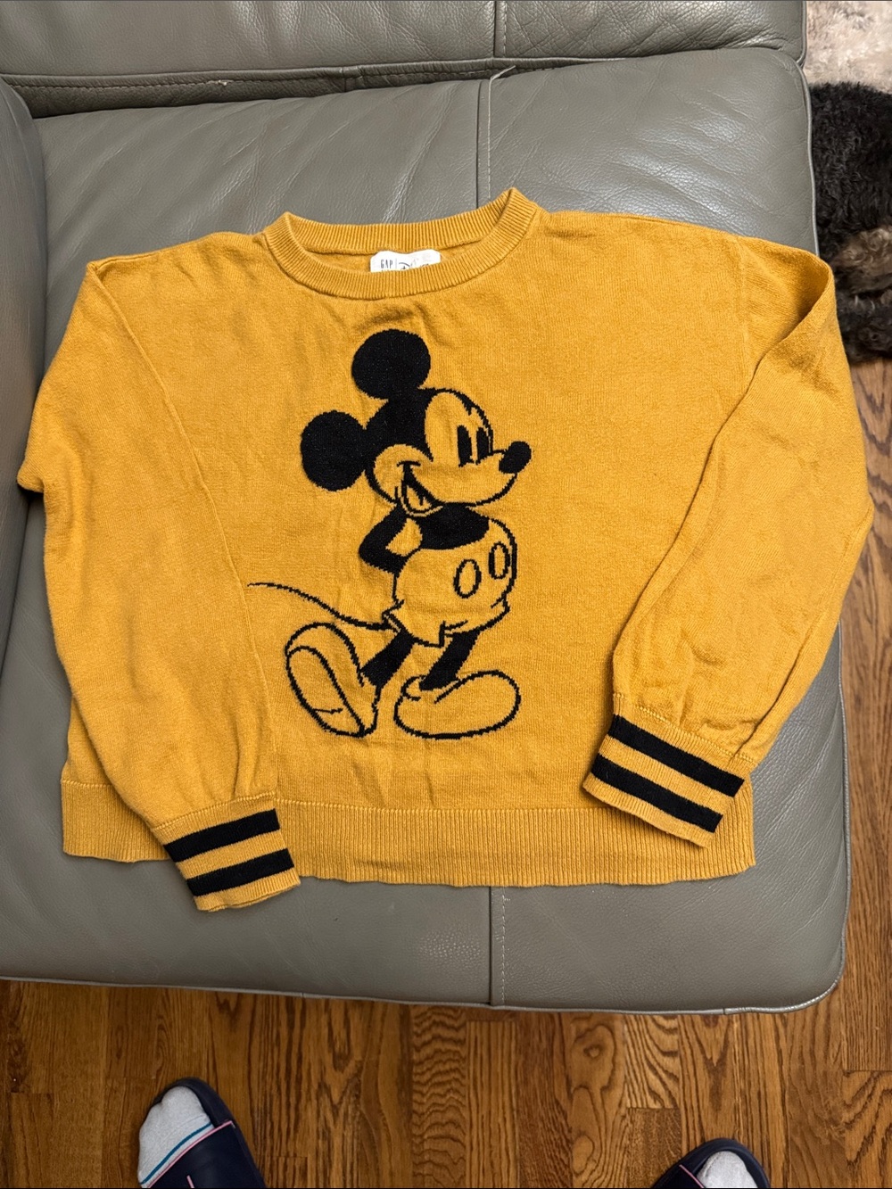 GAP Kids Mustard Yellow Crewneck Sweater with Black Mickey size Large
